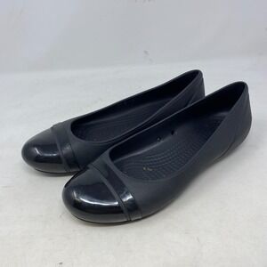 Crocs Women's At Work  Size 9 Black Cap Toe Flats Slip On Comfort Shoes